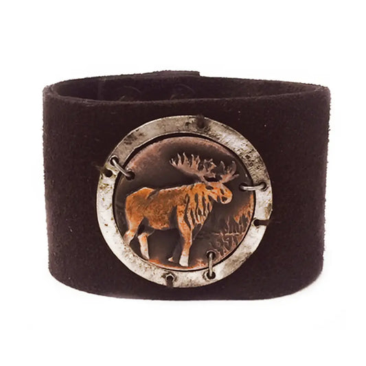 Pewter Moose Leather Bracelet