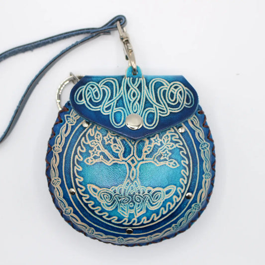 Celtic Tree of Life Wristlet - Blue Leather Coin Purse Wallet