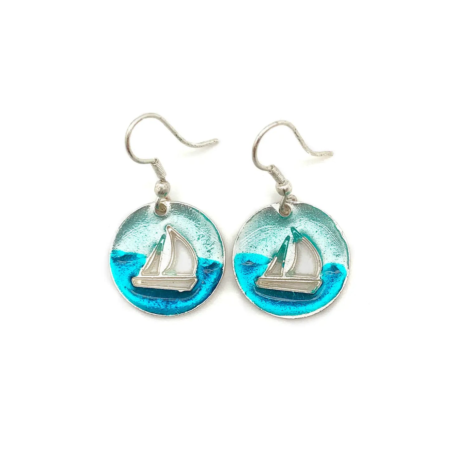 Enameled Pewter Sailboat Earrings