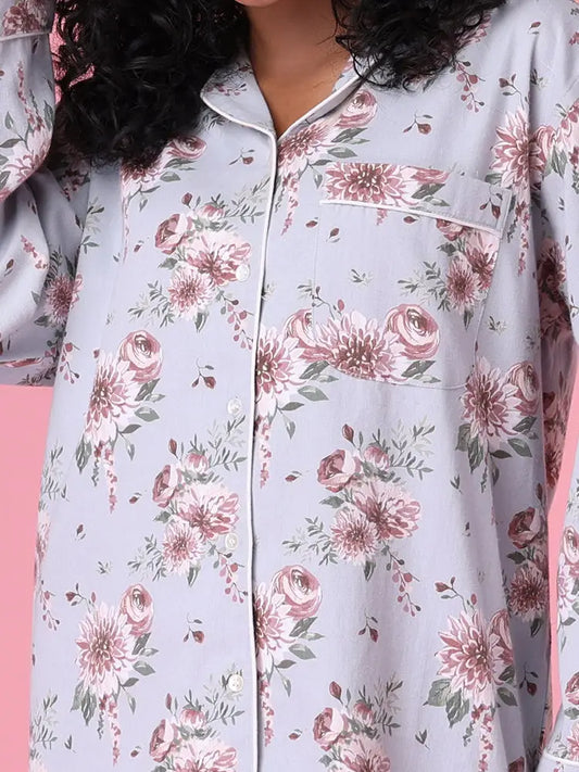 Ladies Long Sleeve Cotton Flannel Nightshirt - Carolyn - Modest Sleepwear