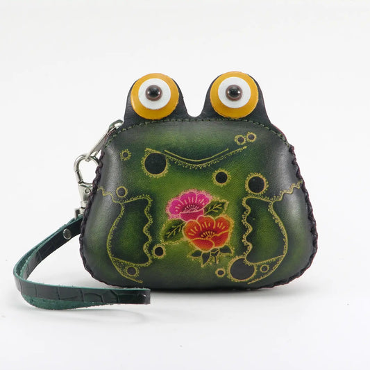 Frog Wristlet - Green Leather Coin Purse Wallet