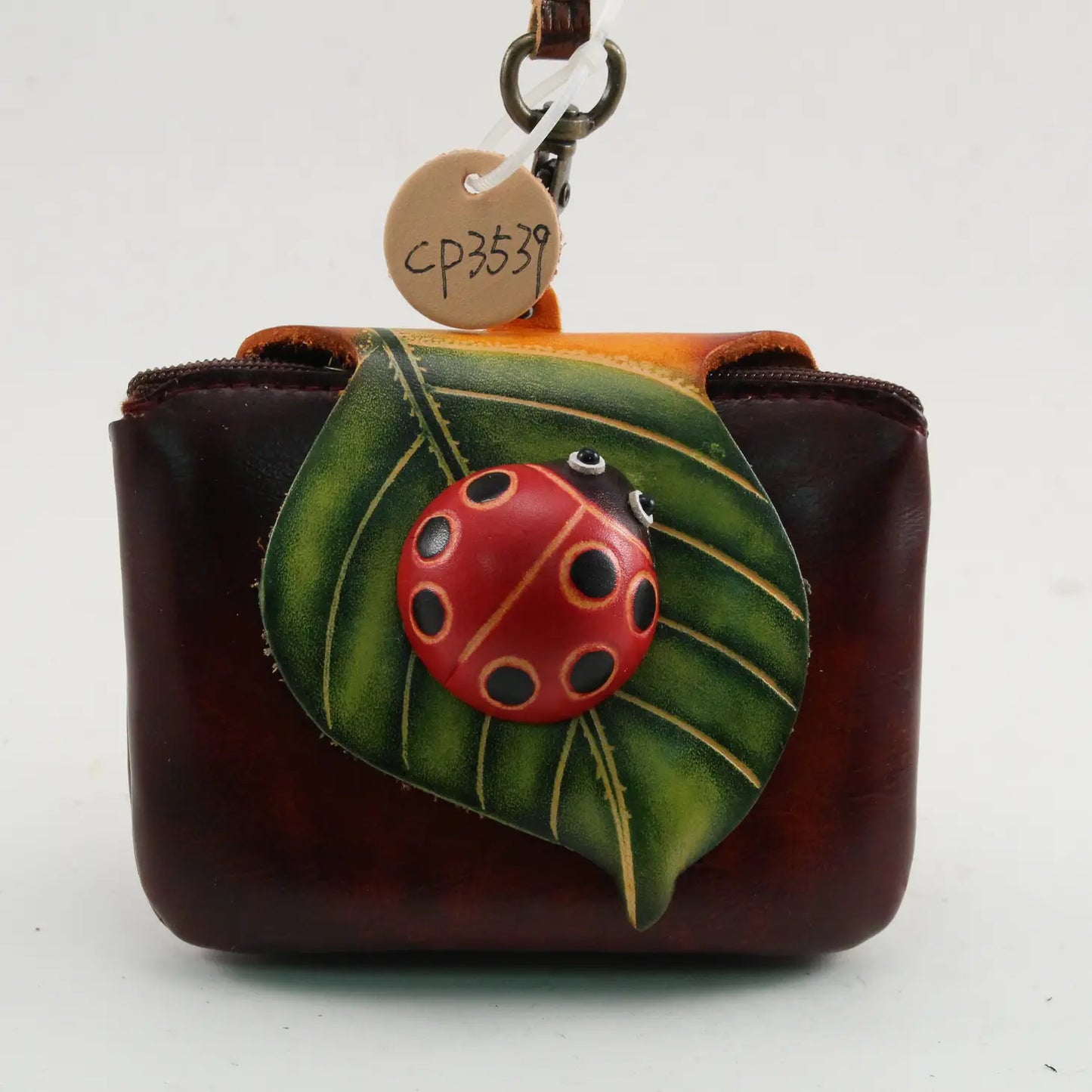 Ladybug Wristlet - Green Leather Coin Purse Wallet