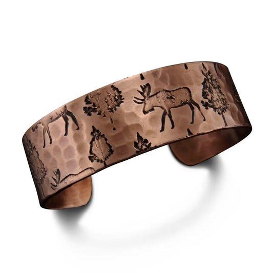 Engraved Forest Moose Copper Cuff Bracelet