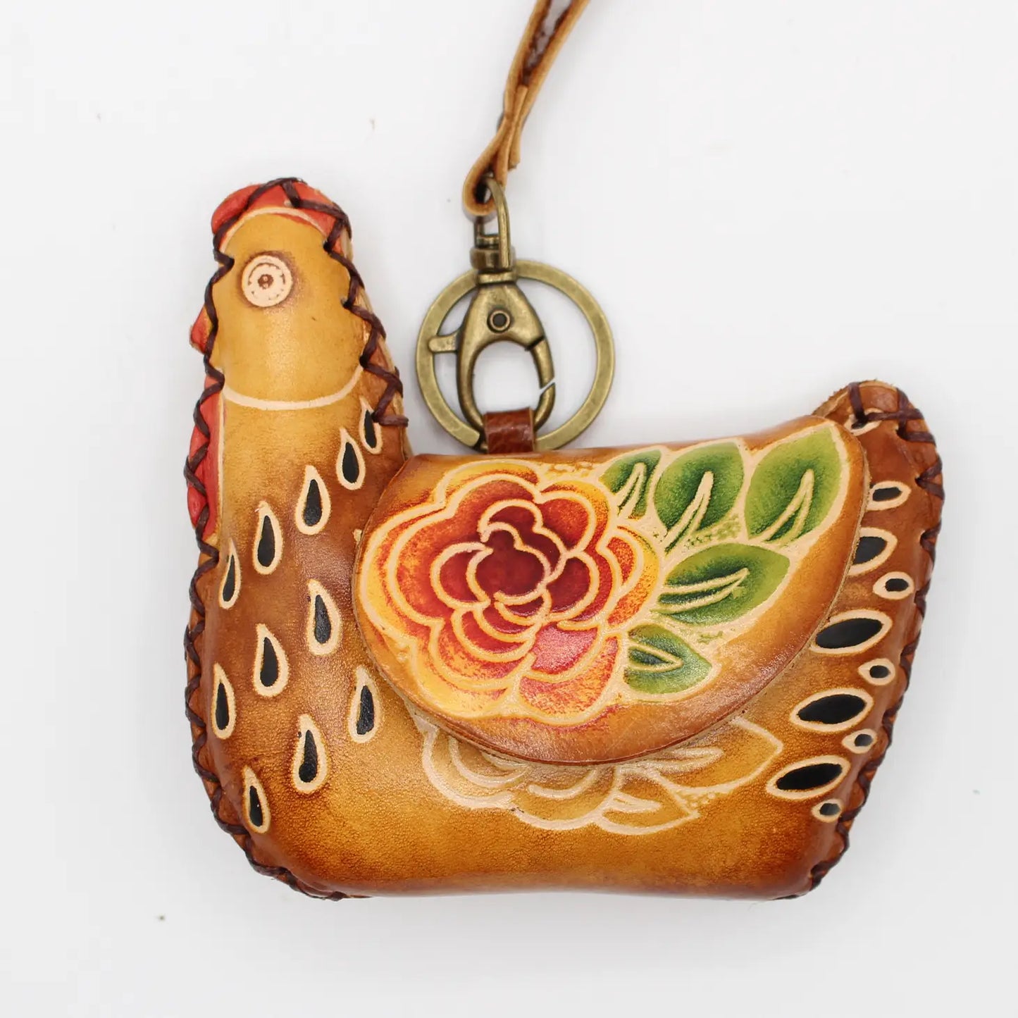 Chicken Hen Wristlet - Leather Coin Purse Wallet Red Blue or Brown