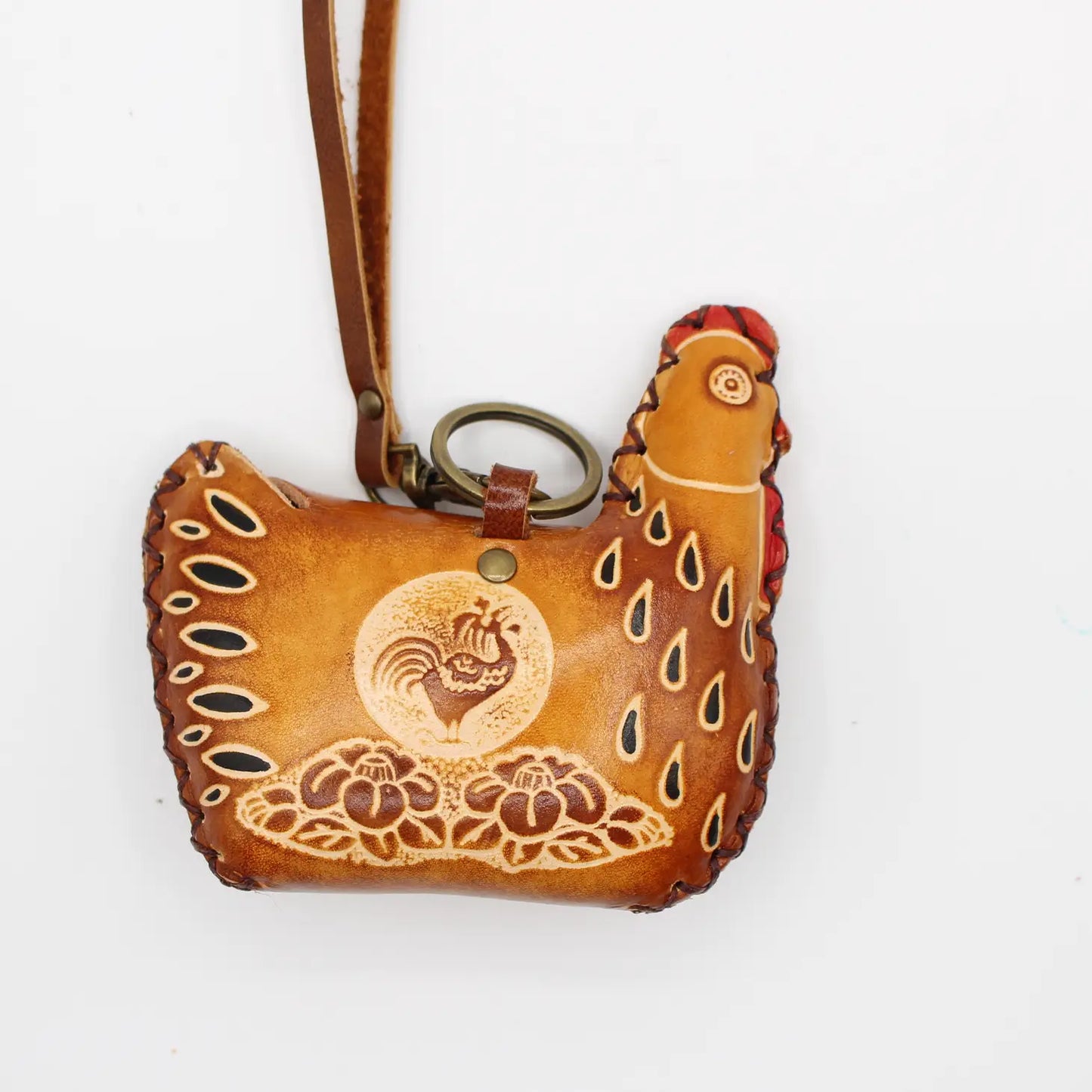 Chicken Hen Wristlet - Leather Coin Purse Wallet Red Blue or Brown
