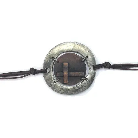 Antiqued Cross Pewter & Leather Bracelet