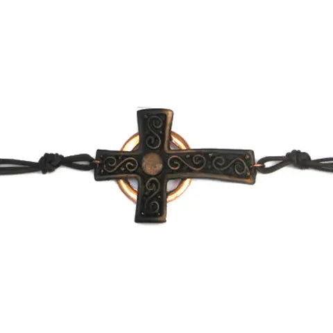 Celtic Cross Copper & Leather Bracelet