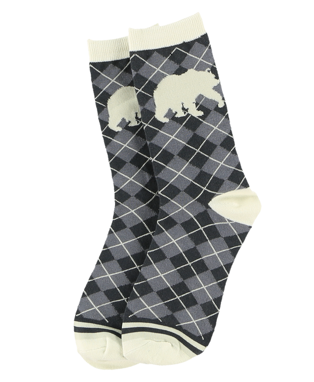 Grey Argyle Bear Crew Sock