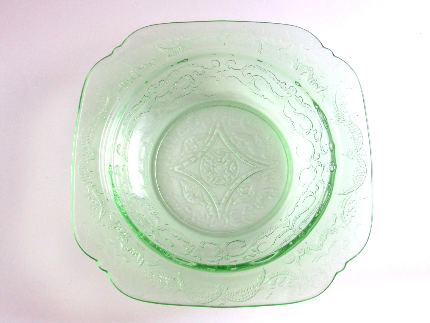 Federal Sylvan Green Parrot Round Butter Dish Uranium Depression Glass