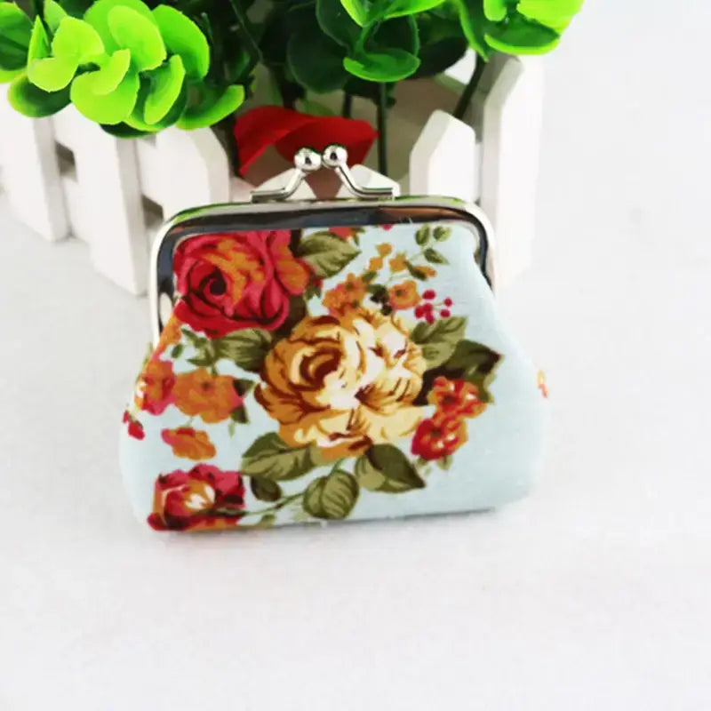 Floral Roses Canvas Coin Purse Wallet Blue Pink White or Black