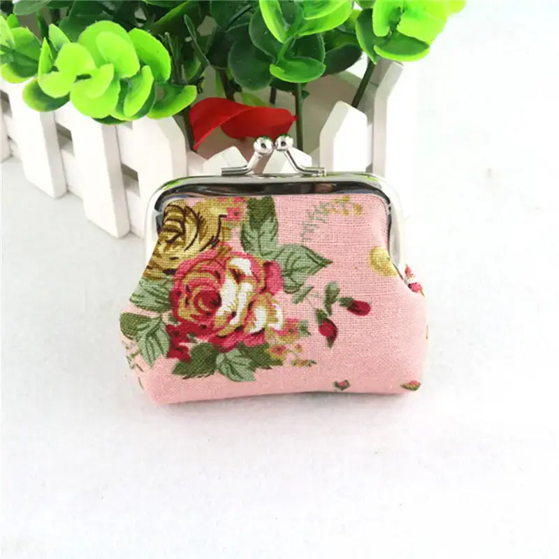 Floral Roses Canvas Coin Purse Wallet Blue Pink White or Black