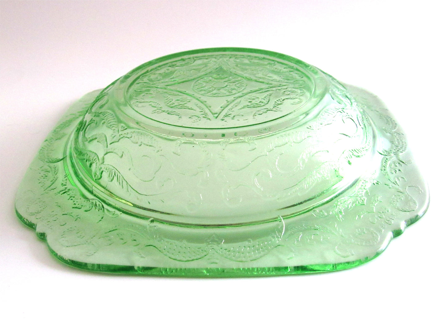Federal Sylvan Green Parrot Round Butter Dish Uranium Depression Glass