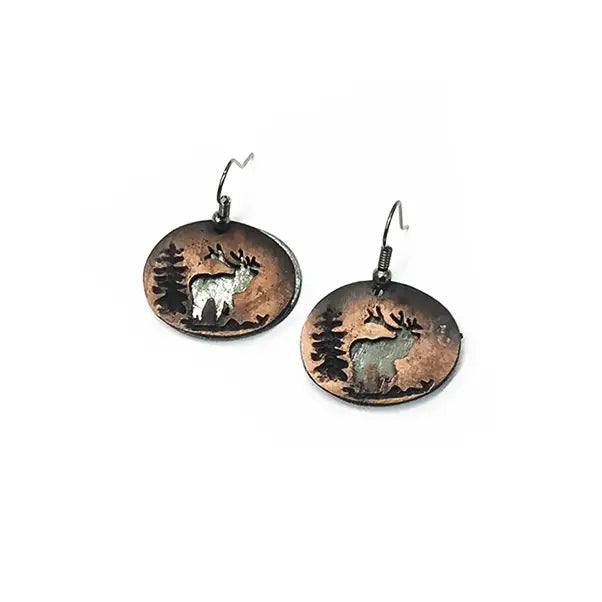 Copper Plated Pewter Elk Silhouette Earrings