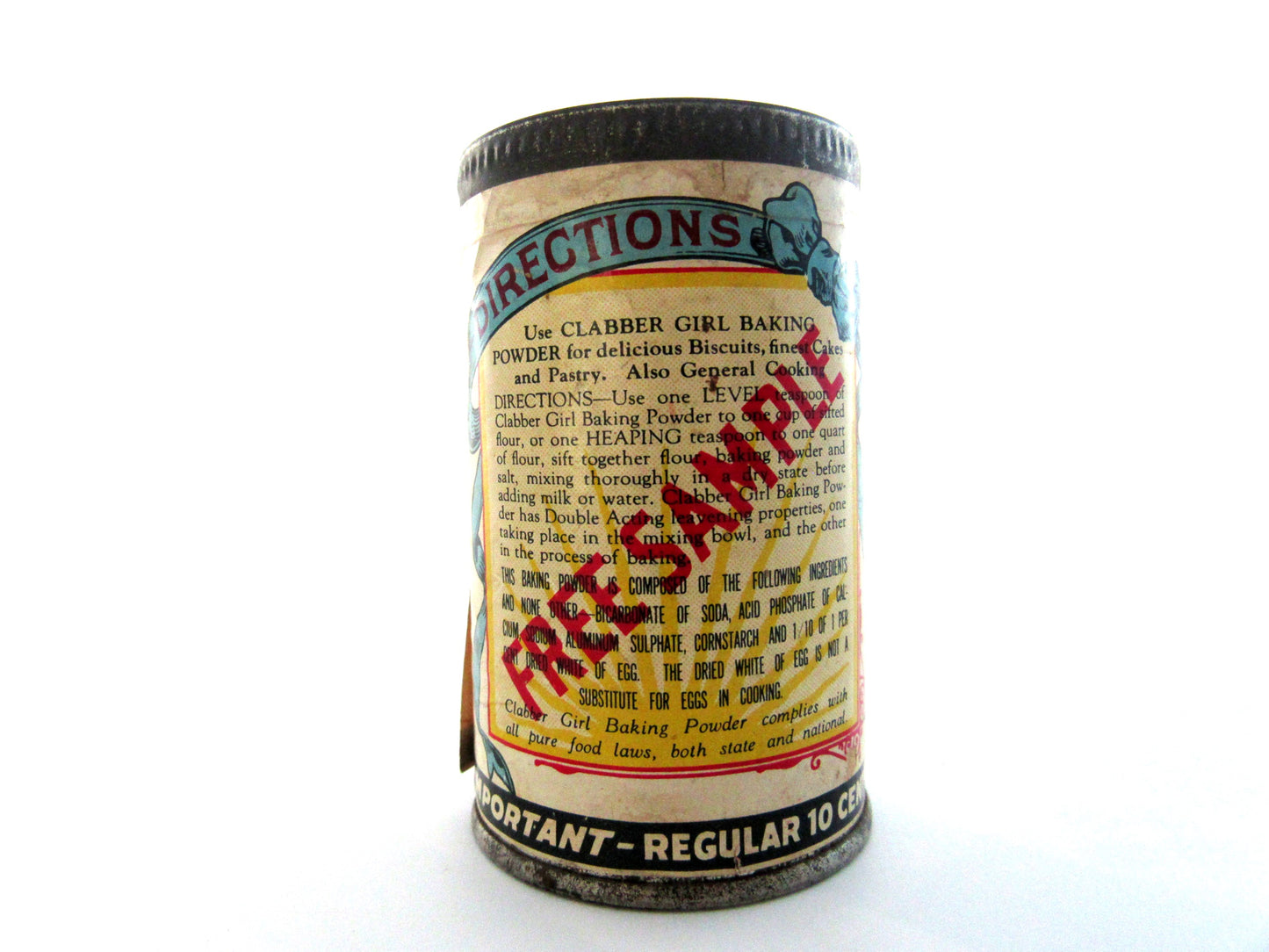 UNOPENED Vintage Clabber Girl Baking Powder Tin FULL "Free Sample" Terre Haute
