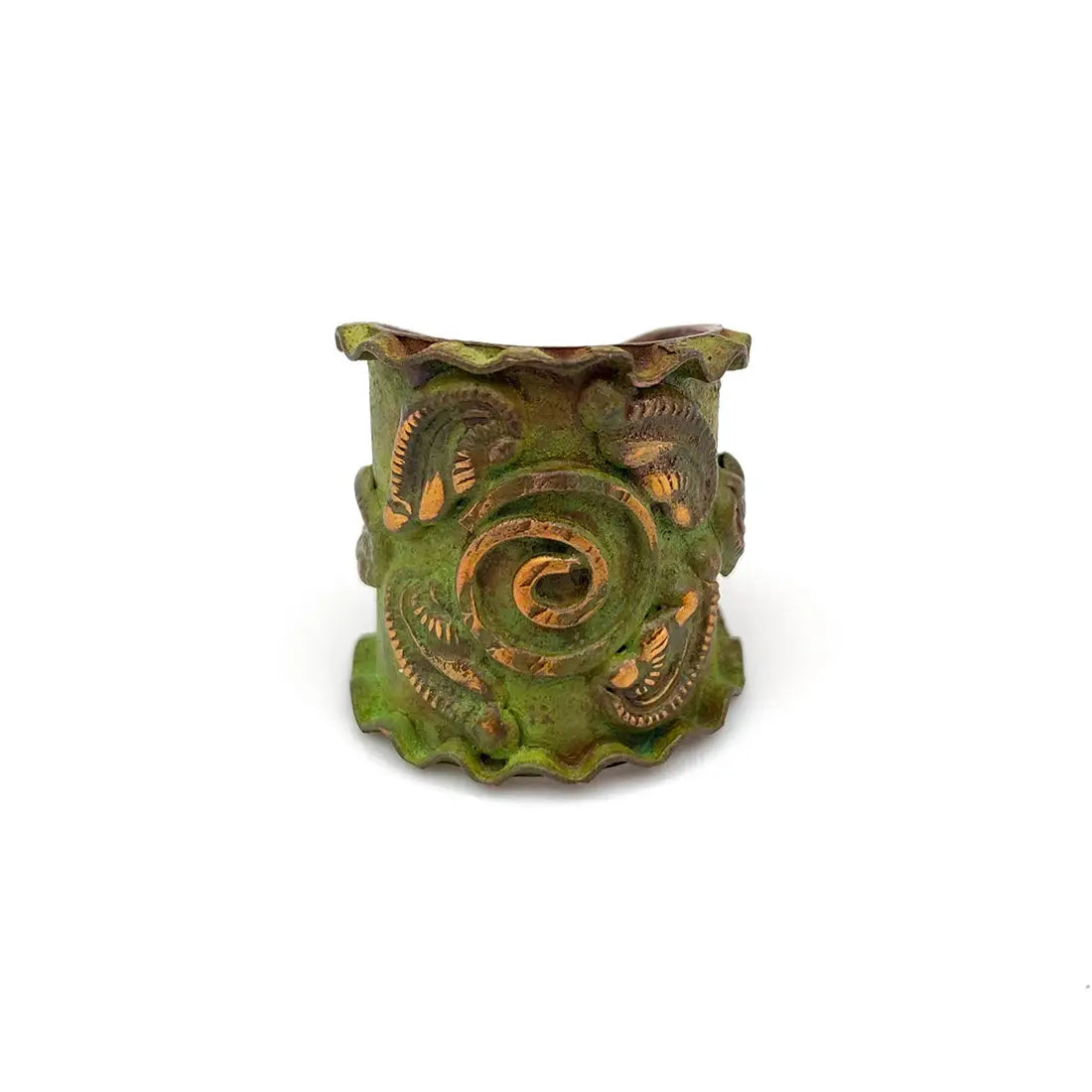 Vintage Style Copper Patina Cuff Ring Green