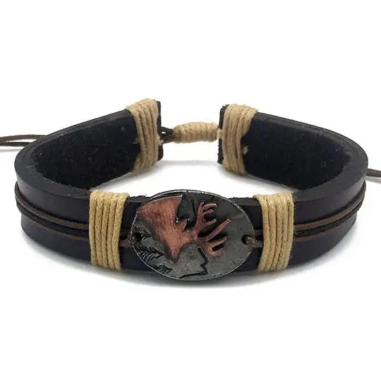 Leather Pull Tie Bracelet Antiqued Copper Elk