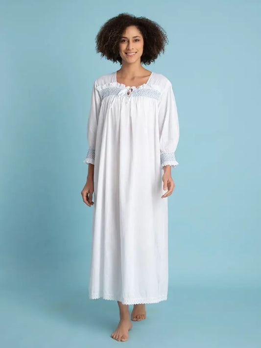 Ladies Long Sleeve Cotton Nightgown - Emma - Long Modest Sleepwear