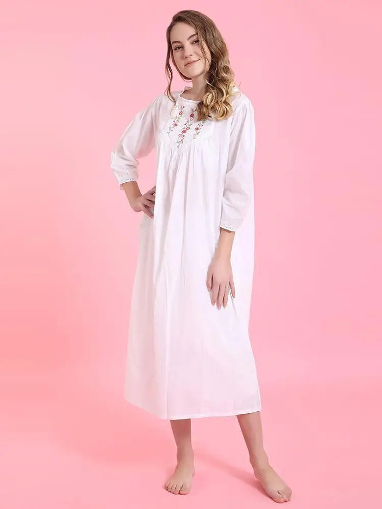 Ladies 3/4 Sleeve Cotton Nightgown - Grace - Long Modest Sleepwear