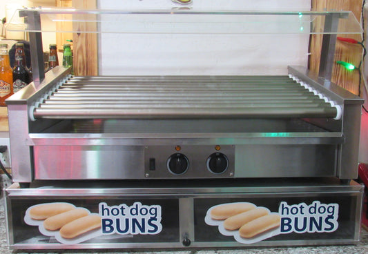 WORKS Avantco RG1850T Slanted Hot Dog Roller Grill & Nemco 8045W-SBB Bun Cabinet