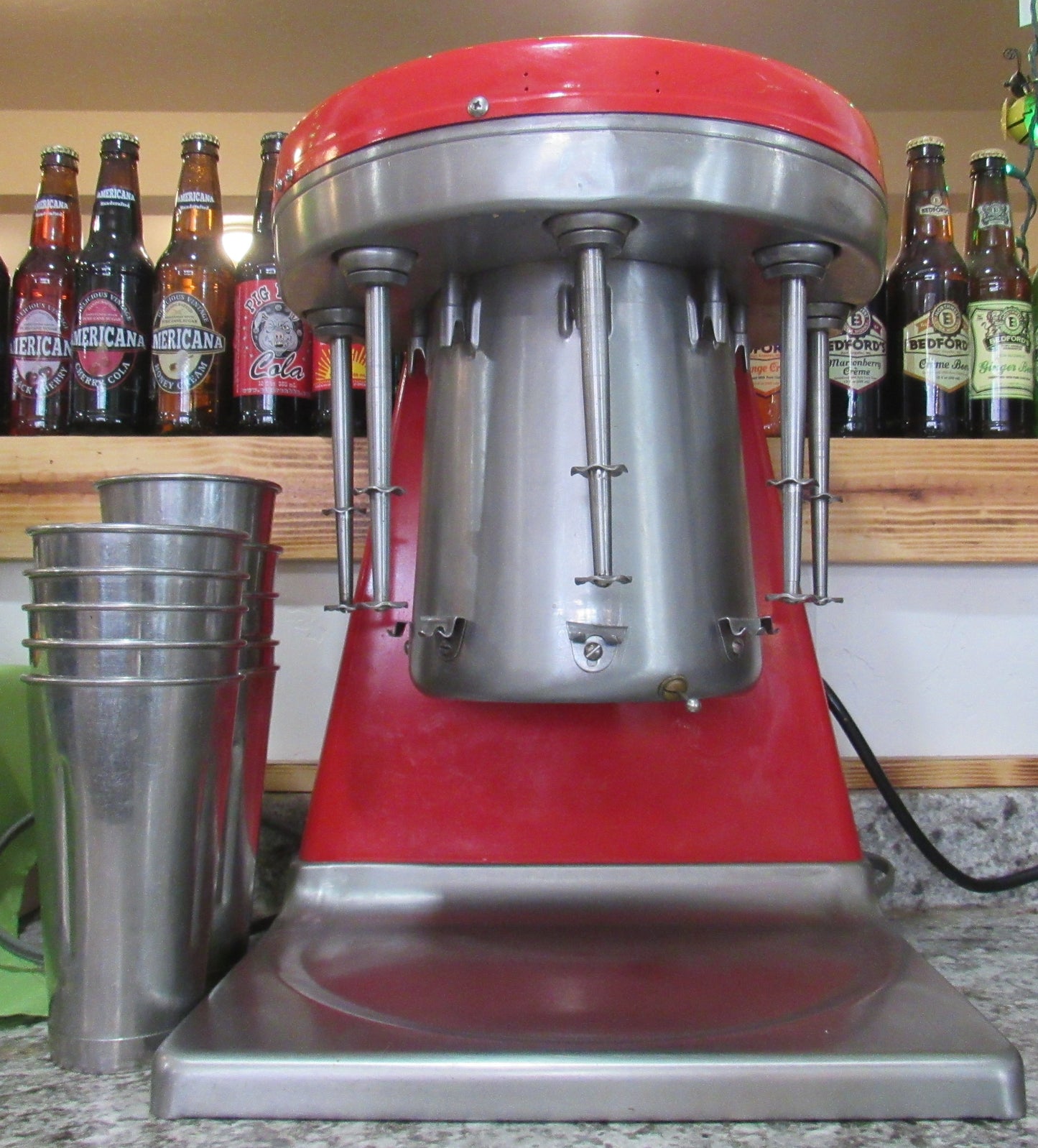 WORKS Vintage Red Prince Castle Multi Mixer Malt Milkshake Machine with Cups