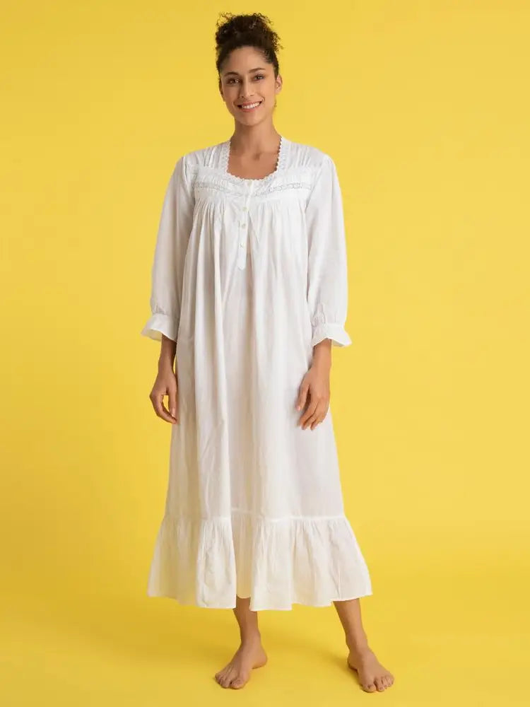Ladies Long Sleeve Cotton Nightgown - Jennifer - Long Modest Sleepwear