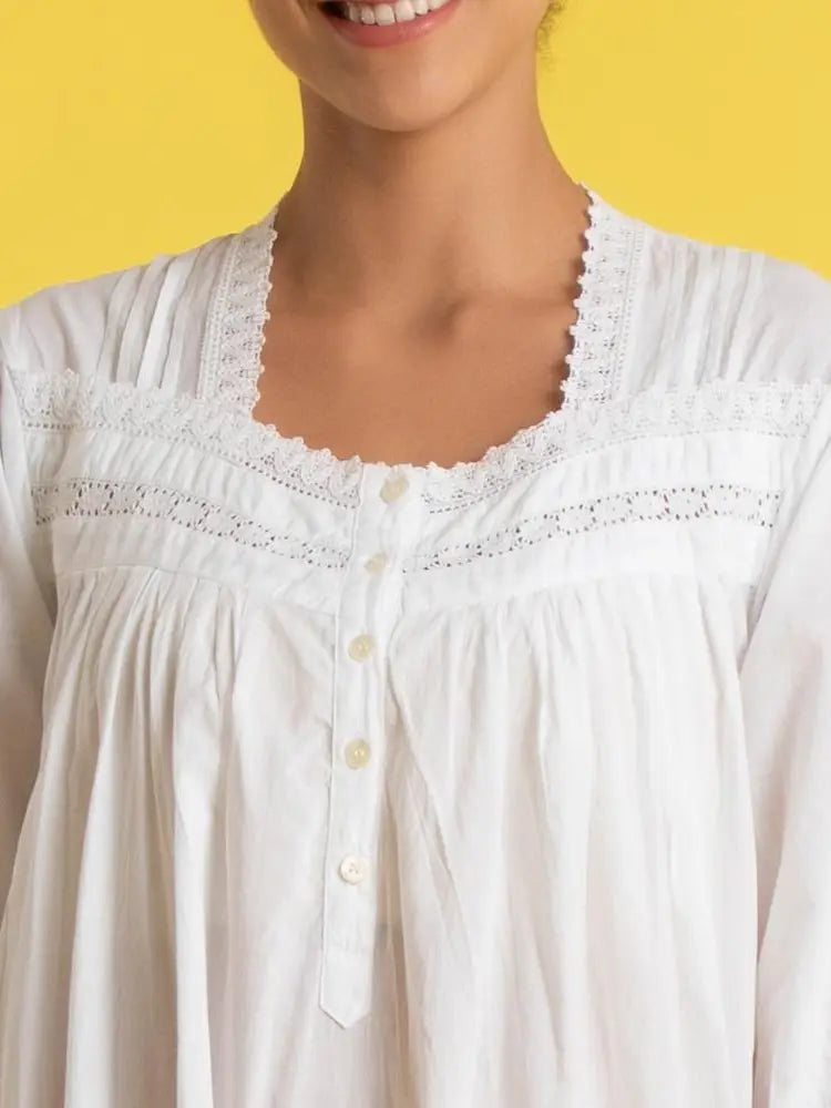 Ladies Long Sleeve Cotton Nightgown - Jennifer - Long Modest Sleepwear