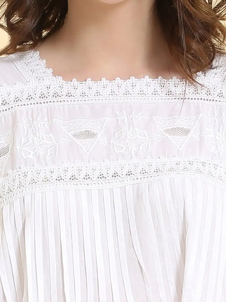 Ladies Long Sleeve Cotton Nightgown - Marina - Long Modest Sleepwear