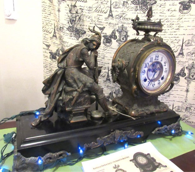 Antique Ansonia New Haven Ivanhoe Figural Mantle Clock - WORKING